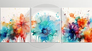 Set of colorful watercolor floral backgrounds. Spring flowers. Watercolor painting. generative ai