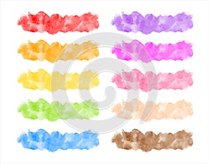 Set of colorful watercolor vector brush strokes, banners