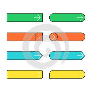Set of colorful web buttons with different empty square and white arrows