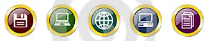 Set of colorful web glossy vector icons, computer, notebook and globe buttons in eps 10 for webdesign and mobile applications
