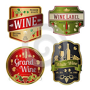 Set of colorful wine labels, different shapes