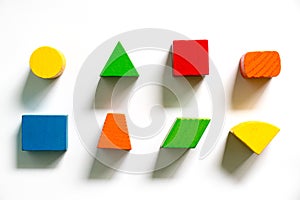 Set of colorful wood shape toy on white background