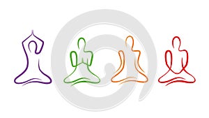 Set of colorful yoga poses line drawing