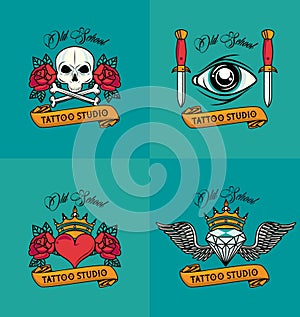 Set of colorfull tattoos studio styles