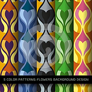 Set of 5 colors patterns with flowers and abstract decorative