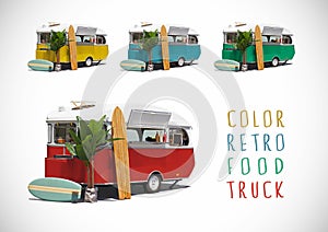 Set of colour food caravans,