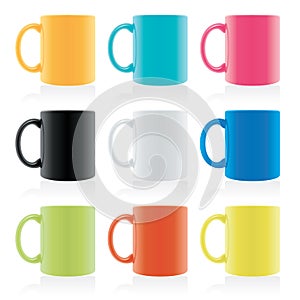 Set of coloured mugs