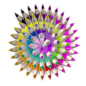 Set of coloured pencil. Pencils are aligned following a spiral photo