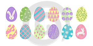 Set of colourful Easter eggs with different patterns, holiday design element, vector