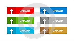 A set of colourful upload buttons with upward arrows for websites and app interfaces