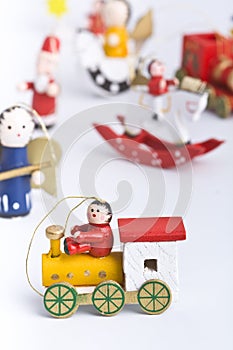 Set of colourful wooden christmas decoration toys
