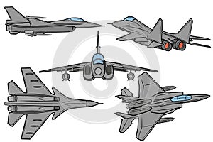 Set of combat army fighter on a white background. Vector illustration