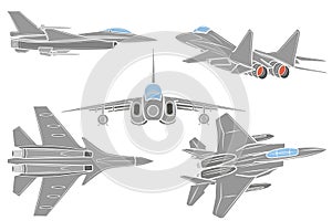 Set of combat army fighter on a white background. Vector illustration