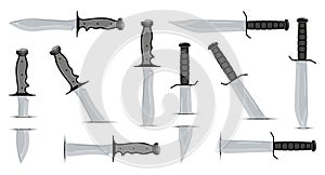 Set of Combat Knife. Special Tactics Knife. Hunting Equipment. Edged Weapons Symbol.