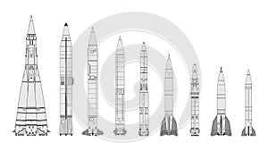 Set of combat rocket weapons. Vector EPS10.