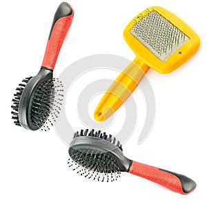 Set of combs for dog grooming isolated on a white background