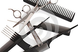 Set of combs and scissors, hairstyle accessories