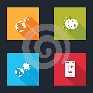 Set Comet falling down fast, Eclipse of the sun, Earth globe and and Weather forecast icon. Vector