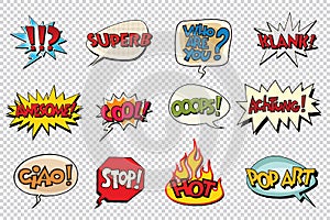 Set comic book bubble stickers