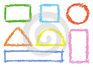 Set of comic colorful design elements. Crayon chalk hand drawn frames.