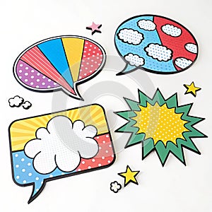 Set of comic pop art speech bubble isolated on white background