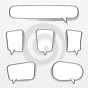 Set of comic speech bubbles. Blank comic bubbles with halftone effect in pop art style. Dialog and discussion, thinking and