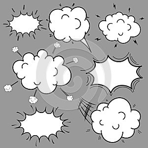 Set of Comic Speech Bubbles Cartoon, Empty Dialog Clouds in Pop Art Style.