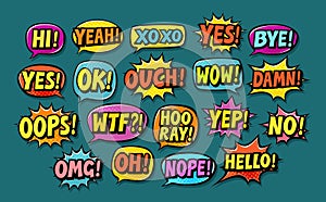 Set of comic speech bubbles. Communication, chat concept. Cartoon vector illustration