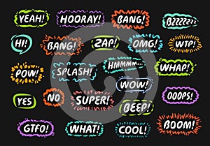 Set of comic speech bubbles for different emotions, sound effect