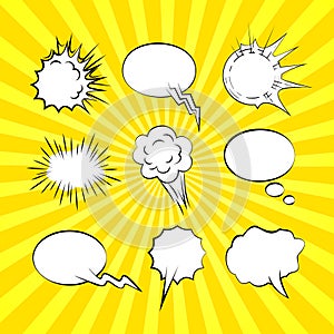 Set of comic speech bubbles and explosion elements