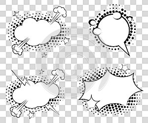 Set Comic speech bubbles with halftone triangles shadows. Vector illustration eps 10