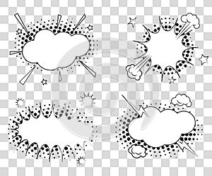 Set Comic speech bubbles with halftone triangles shadows. Vector illustration eps 10 isolated on background.