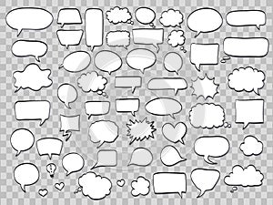 Set of comic speech bubbles on transparent background. vector il photo