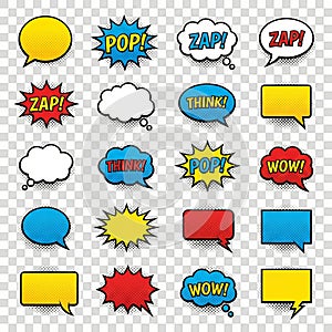 Set of comic speech bubbles on transparent background. vector illustration