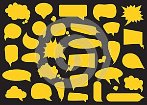 Set of comic speech bubbles in yellow on a black background