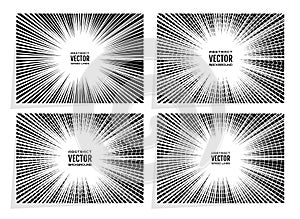 Set comic speed lines radial background with effect power explosion. Geometric illustration of random abstract shapes