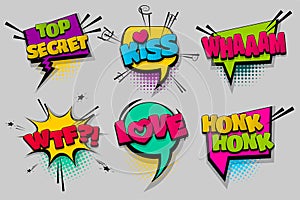 Set comic text speech bubble pop art