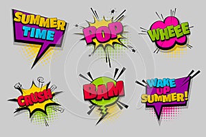 Set comic text speech bubble pop art