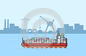 Set of commercial cargo ships. Sea transportation vehicle. Water logistics. Transport boat.