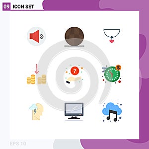 9 Thematic Vector Flat Colors and Editable Symbols of support, help, necklace, faq, cashing photo