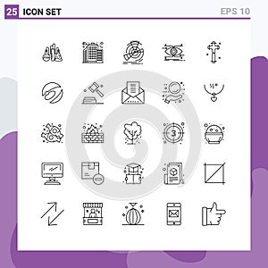 Group of 25 Lines Signs and Symbols for celebration, looking, diagram, focus, attention