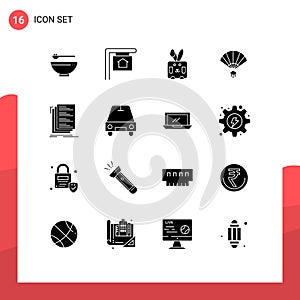 Set of 16 Commercial Solid Glyphs pack for compile, code, easter, chinese, hand photo