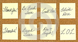 Set of common phrases on yellow post it notes