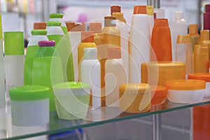 Set of common plastic bottles for household chemistry and cosmetics