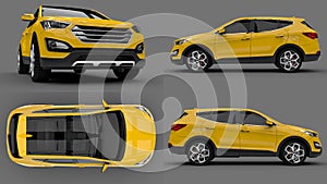 Set compact city crossover yellow color on a gray background. 3d rendering.