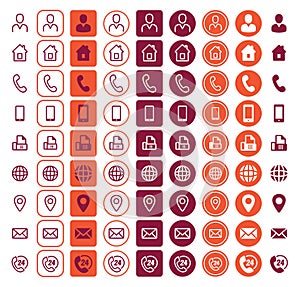 Set of company connection business card icons. Contact us symbols.