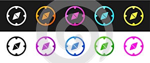 Set Compass icon isolated on black and white background. Windrose navigation symbol. Wind rose sign. Vector Illustration