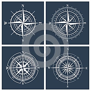 Set of compass roses. Vector illustration.