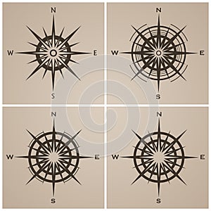 Set of compass roses or windroses