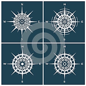 Set of compass roses or windroses